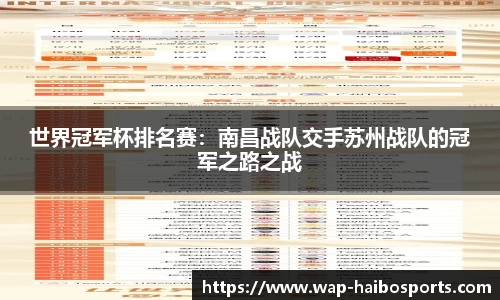 世界冠军杯排名赛：南昌战队交手苏州战队的冠军之路之战